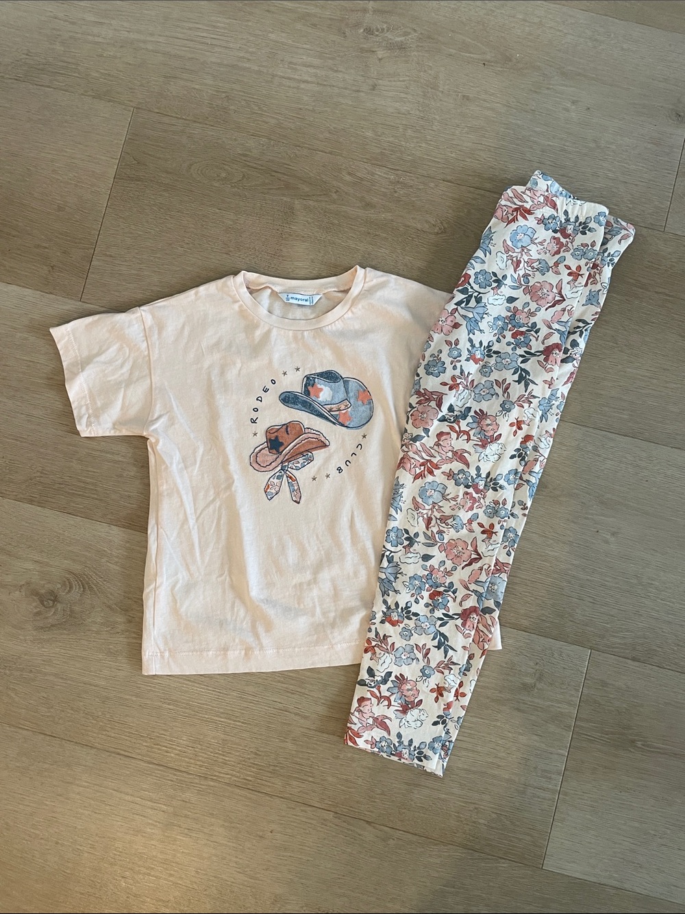 Mayoral Peach Tee and Floral Legging Pajama Set